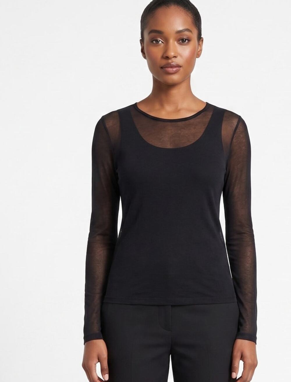NWT Tahari Black Tencel Lyocell Layered Top Attached Stretch Tank Size XL